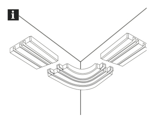 Ilustrație a unui conector de colț pentru canale de cablu