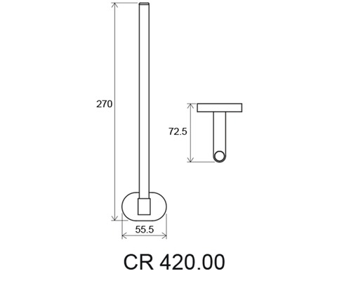 Desen tehnic al unui suport de perie de toaletă cu dimensiuni