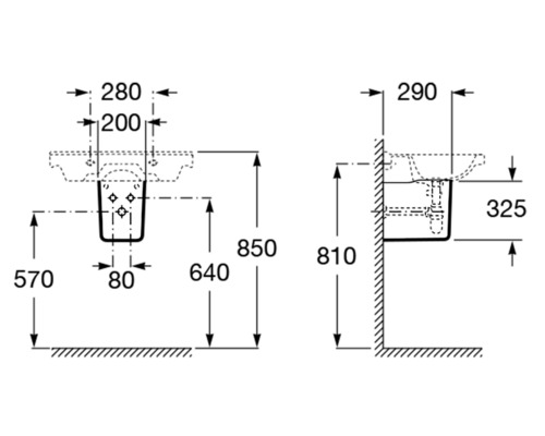 Desen tehnic al unei chiuvete cu toate dimensiunile
