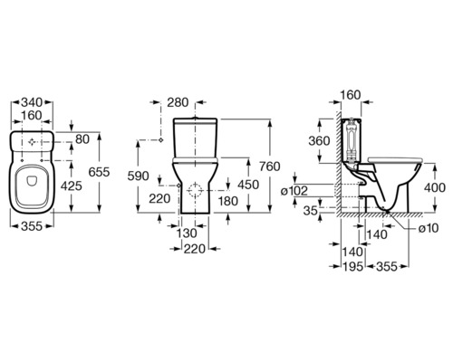 Desen tehnic al unui WC stativ cu dimensiuni