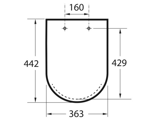 Desen tehnic al unui capac de toaletă cu dimensiuni