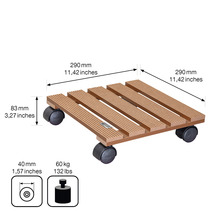 Suport cu rotile din lemn cu dimensiuni și capacitate de greutate