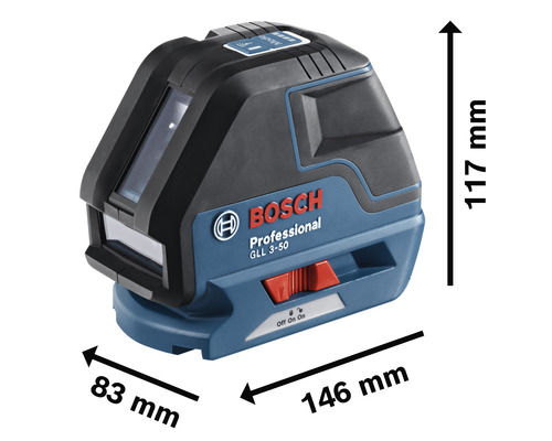 Nivelă laser cu linii Bosch GLL 3-50 Professional cu dimensiuni