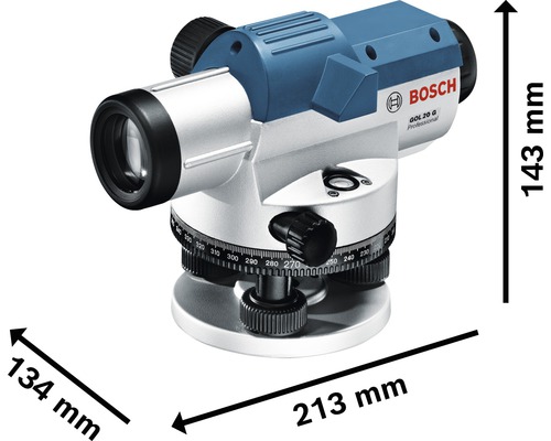 Logo Bosch GOL 20 G Professional instrument de nivelment cu dimensiunile 213 mm lungime, 134 mm lățime și 143 mm înălțime