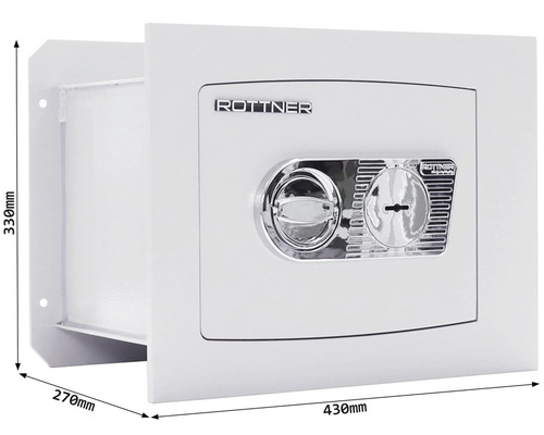 Seif de perete cu dimensiunile de 430 mm lățime, 330 mm înălțime și 270 mm adâncime.