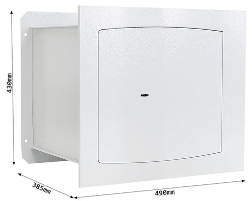 Seif de perete cu dimensiunile 430 mm înălțime, 385 mm adâncime și 490 mm lățime.
