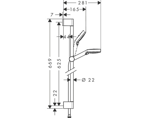 Desen tehnic al unei bare de duș cu dimensiuni indicate