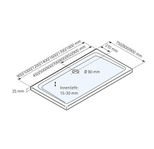 Desen tehnic al unei cădițe de duș cu dimensiuni indicate