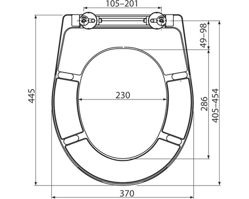 Desen tehnic al unui capac de toaletă cu dimensiuni