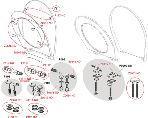 Diagramă explodată a pieselor de schimb pentru scaunul de toaletă