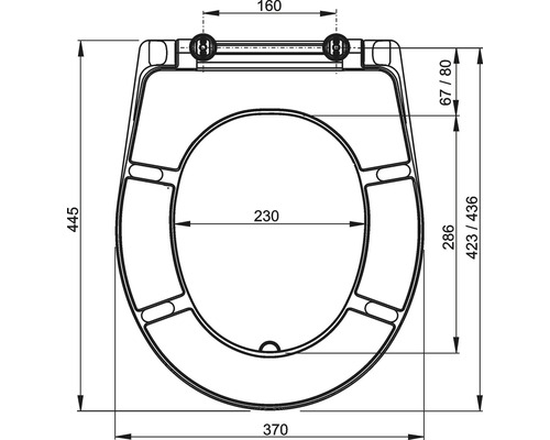 Desen tehnic al unui capac de toaletă cu dimensiuni