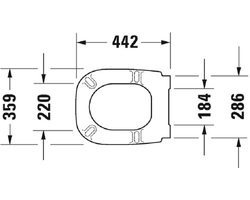 Desen tehnic al unui capac de toaletă cu dimensiuni.