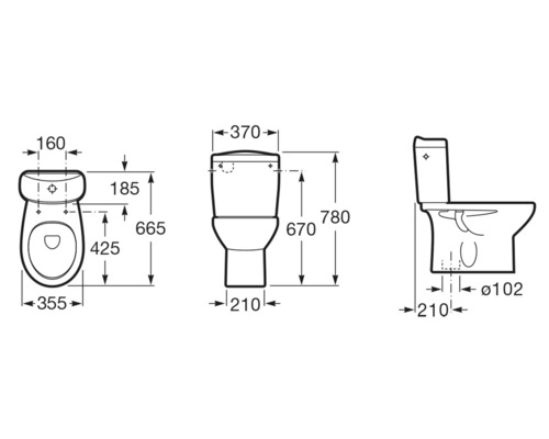Desen tehnic al unui vas de toaletă cu dimensiuni