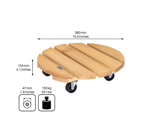 Suport rotund din lemn pentru plante cu dimensiuni și capacitate portantă