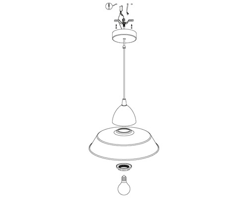 Desen explodat al unei lămpi suspendate cu instrucțiuni de asamblare