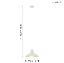 Lumină suspendată cu dimensiuni pentru înălțime și diametru