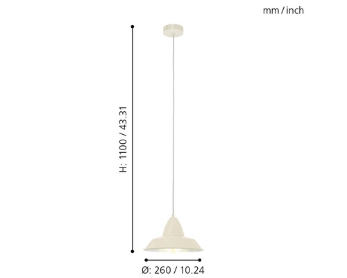 Lumină suspendată cu dimensiuni pentru înălțime și diametru