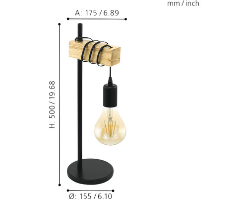 Lampă de masă cu bloc de lemn și bec