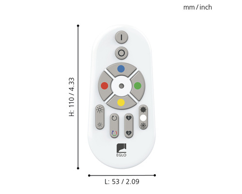 Telecomandă EGLO cu dimensiunile de 110 x 53 milimetri