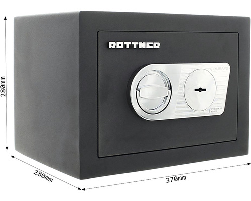 Seif Rottner cu buton rotativ și încuietoare, dimensiuni 280 x 280 x 370 milimetri