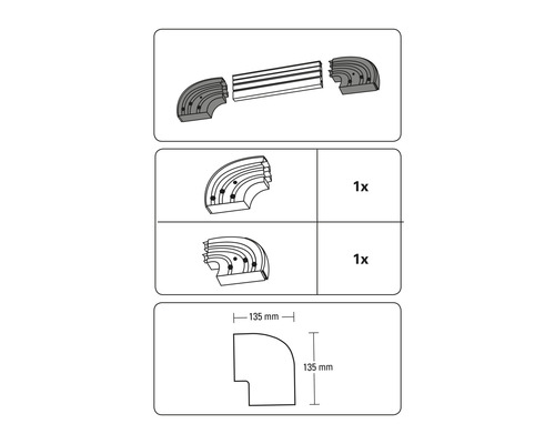 Instrucțiuni de instalare pentru piesa de colț cu dimensiunile 135 mm x 135 mm