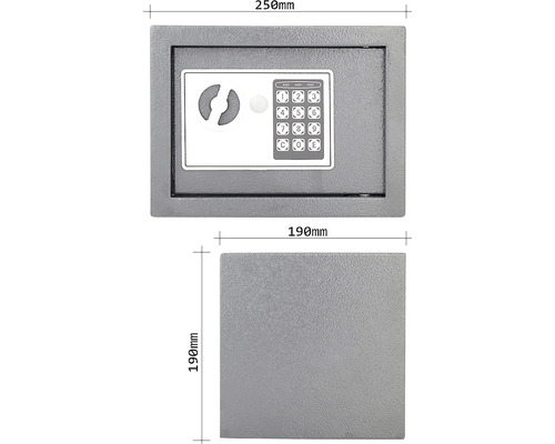 Imaginea unui seif pentru mobilă cu dimensiunile de 250 de milimetri pe 190 de milimetri