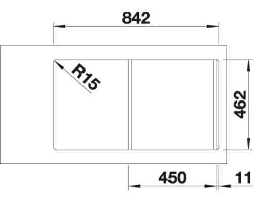 Desen tehnic al unei chiuvete cu dimensiunile de 842 x 462 milimetri