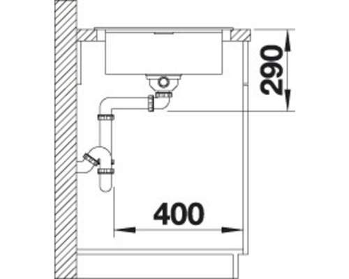 Schiță schematică a unei chiuvete cu dimensiunile de 290 pe 400 de milimetri