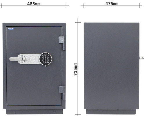 Imagine cu un seif pentru mobilă cu dimensiunile de 485 mm pe 475 mm pe 715 mm.