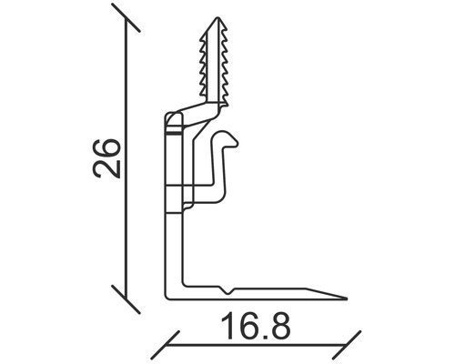 Șină de profil cu dimensiuni de 26 și 16.8 milimetri