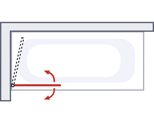 Ilustrație cu o ușă batantă pentru cadă