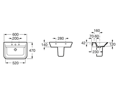 Desen tehnic al unei chiuvete cu dimensiuni indicate