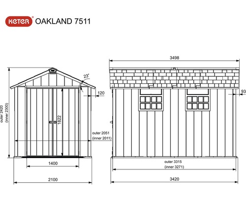Casuţă de grădină Keter Oakland 7511 cu podea 210x342 | HORNBACH