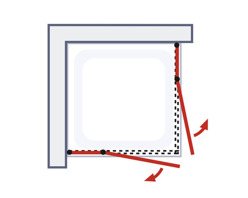 Ilustrație a unei cabine de duș cu funcție de ușă pivotantă