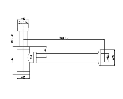 Desen tehnic al unui sifon cu dimensiuni