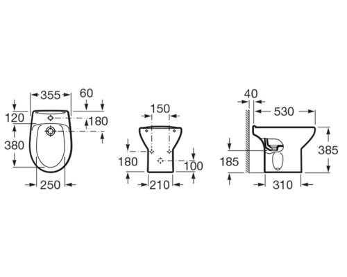 Desen tehnic al unui vas de toaletă cu dimensiuni