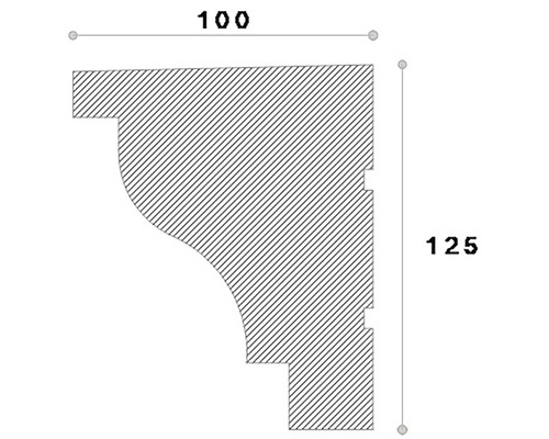 Desen tehnic al unei baghete decorative cu dimensiunile de 100 pe 125 de milimetri.