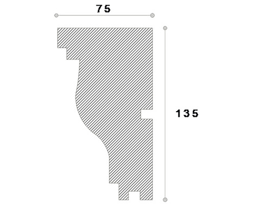 Șipcă profilată cu dimensiunile de 75 pe 135 milimetri.