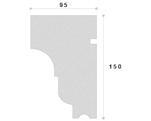 Desen tehnic al unui element decorativ cu dimensiunile 95 și 150.