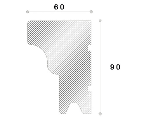 Desen tehnic al unui profil cu dimensiunile de 60 pe 90 milimetri