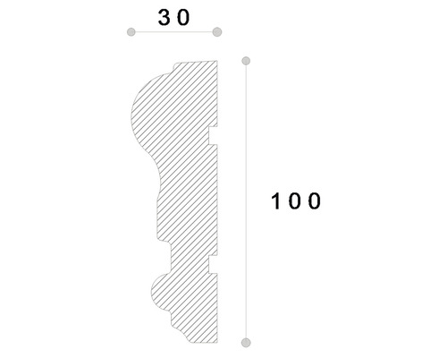 Desen tehnic al unui profil cu dimensiunile de 30 și 100 milimetri.