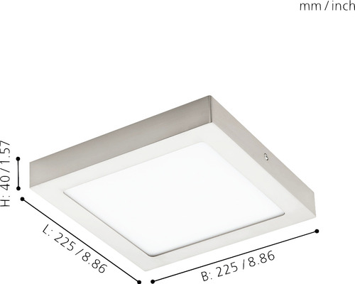 Plafonieră pătrată cu dimensiunile de 225 x 225 x 40 milimetri
