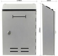 Cutie poștală cu dimensiunile de 170 mm lățime, 260 mm înălțime și 60 mm adâncime