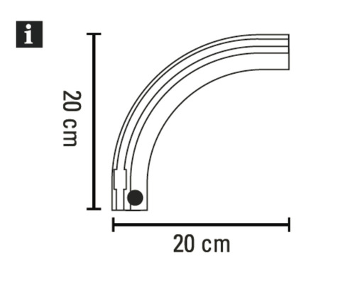 Desen tehnic al unui profil de sfert de cerc cu dimensiunile de 20 pe 20 de centimetri.