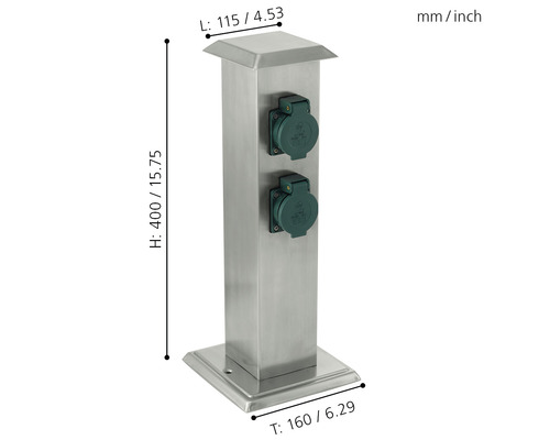 Coloană din oțel inoxidabil cu două prize și dimensiuni