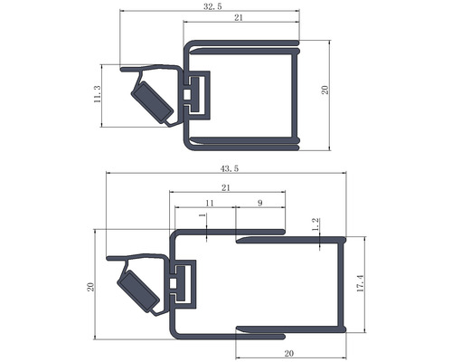Desen tehnic al unui profil de etanșare pentru uși cu dimensiuni