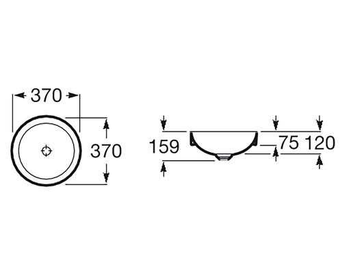 Desen tehnic al unei chiuvete rotunde de blat cu dimensiuni