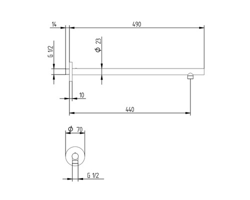 Desen tehnic al unei bare de duș cu dimensiuni