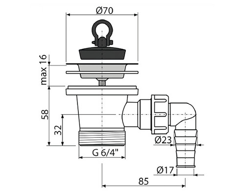 Desen tehnic al unei supape de scurgere cu dimensiuni