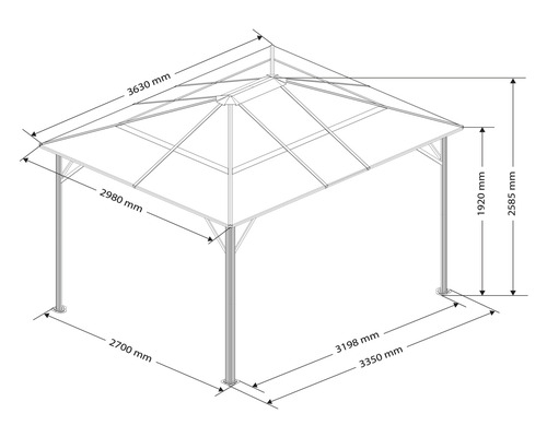 Desen tehnic al unui pavilion cu dimensiuni